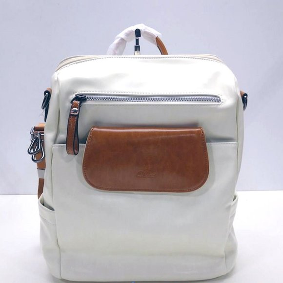 NEW Faux Leather Cluci Cream Backpack/Device Bag - Picture 1 of 13